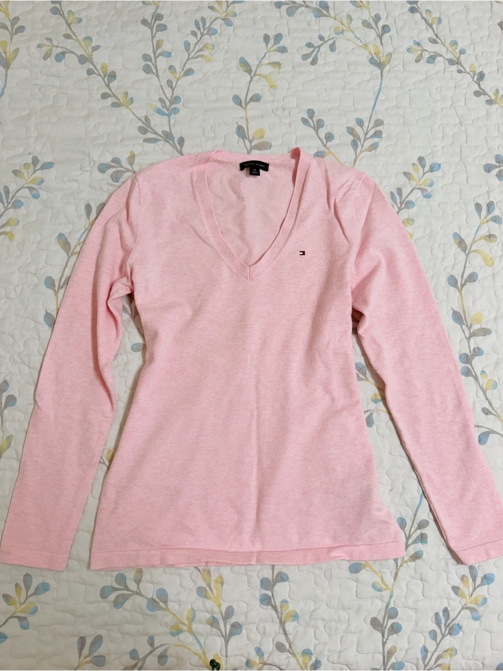 Tommy Hilfiger Light Pink V-Neck Long Sleeve Top